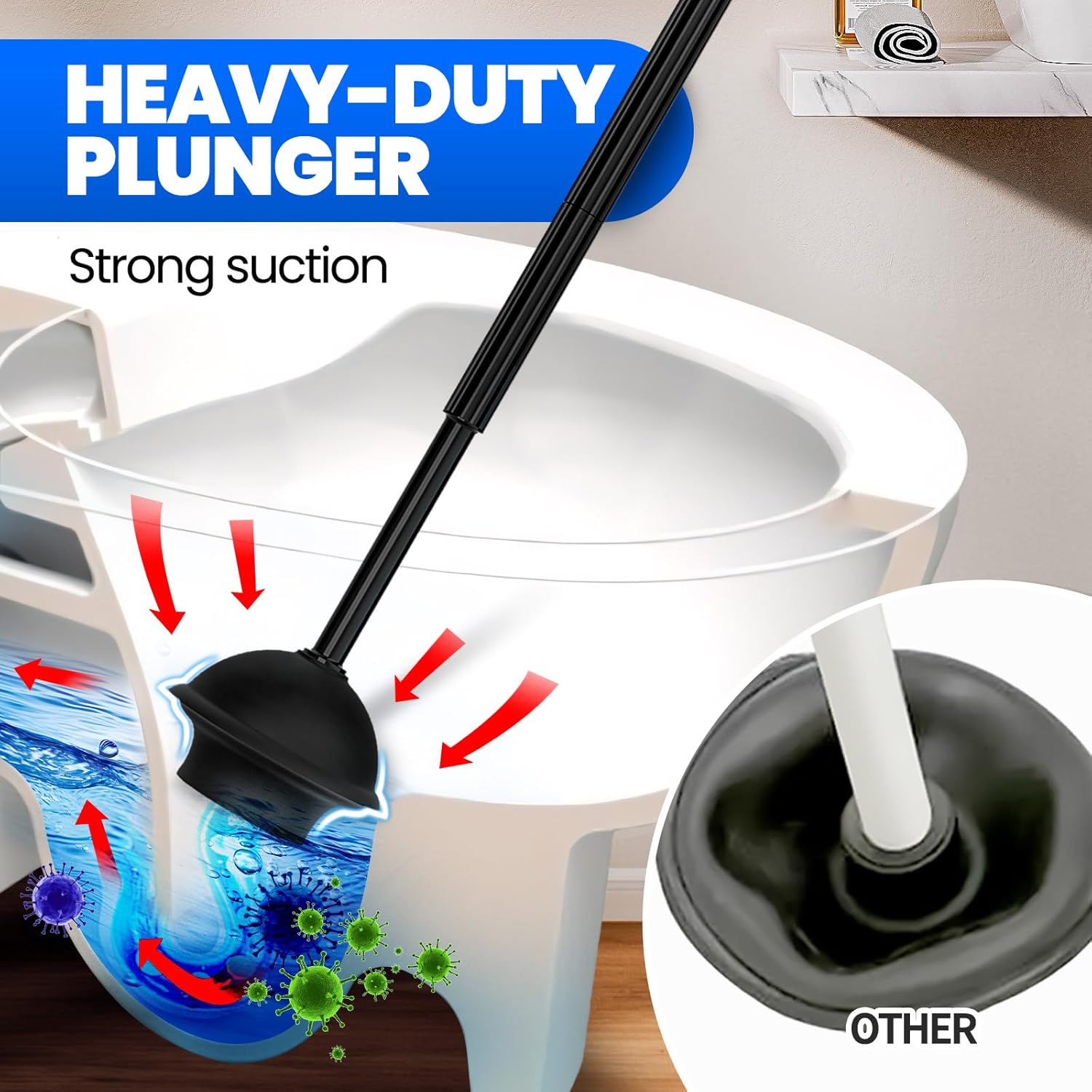 Denvlex 2Pack 2 in 1 Toilet Brush and Plunger Set