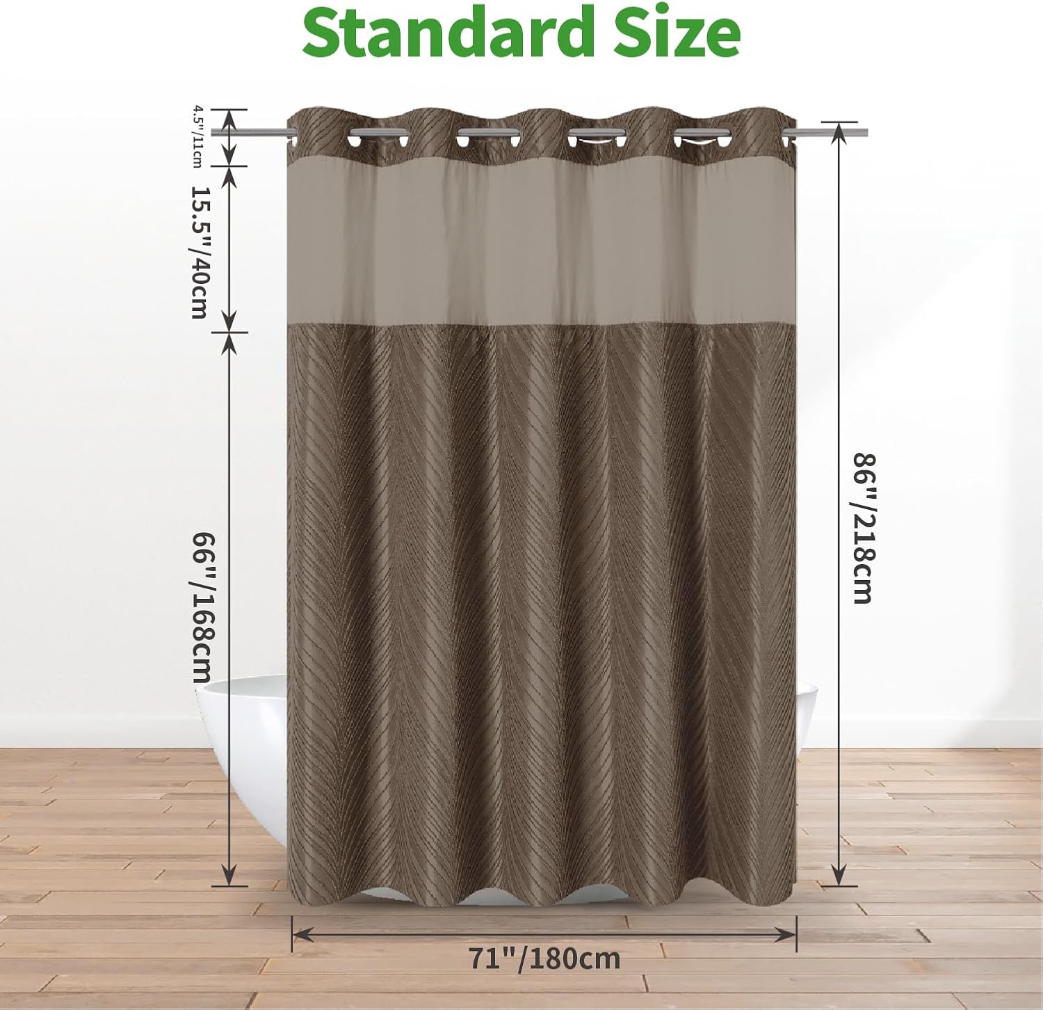 Eachope No Hook Boho Shower Curtain Set with Brown Tufted Stripes
