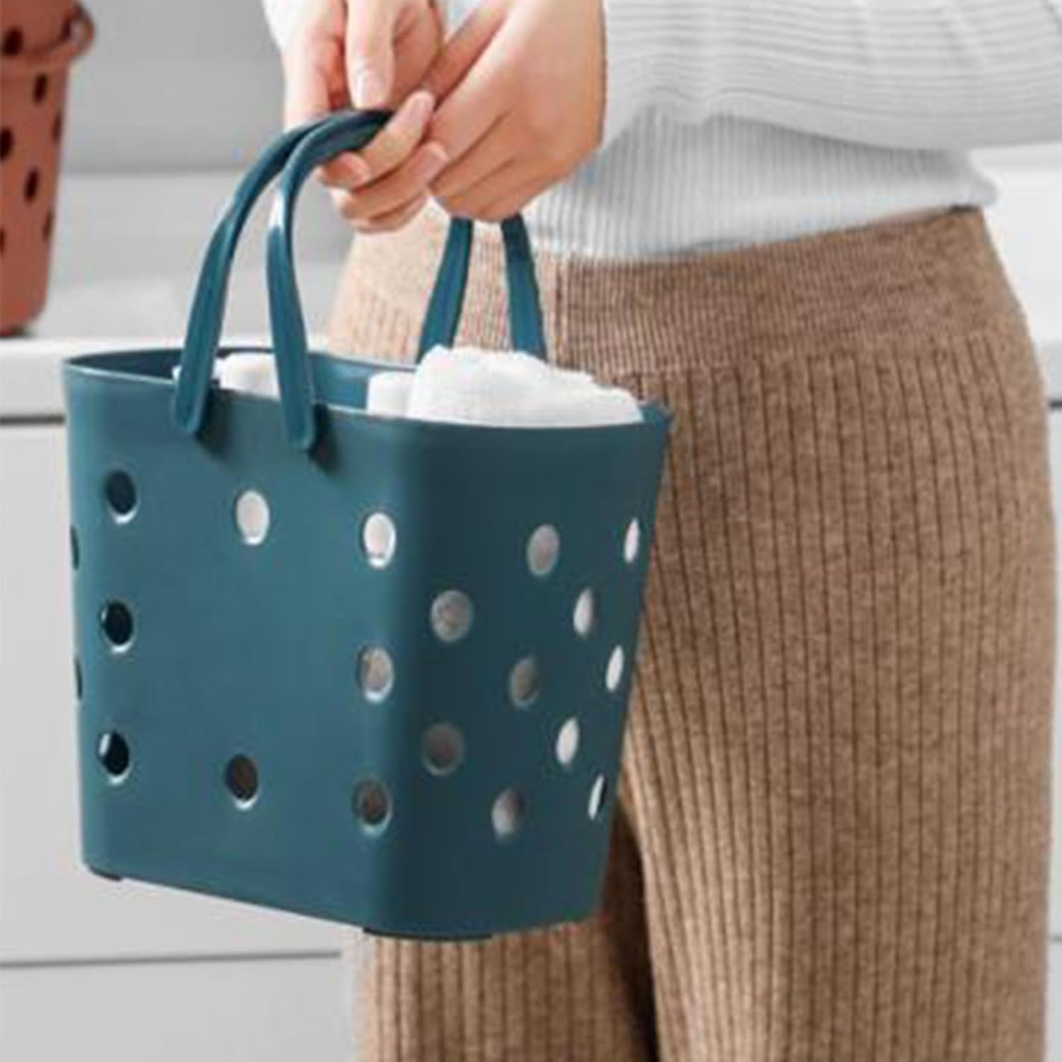 DMLENGOIN Portable Shower Basket with Handle - Blue