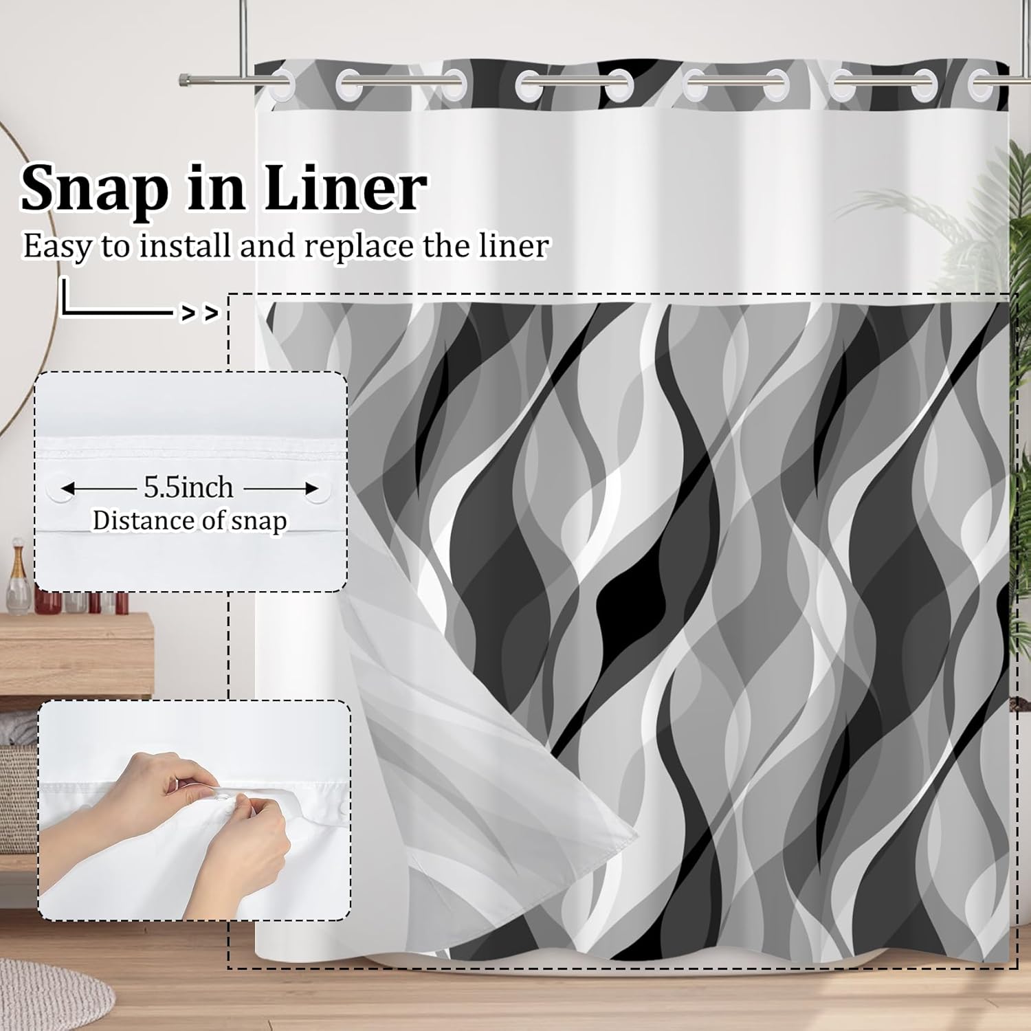 Velaequezii Grey Striped Shower Curtain Set 71x74 Inch