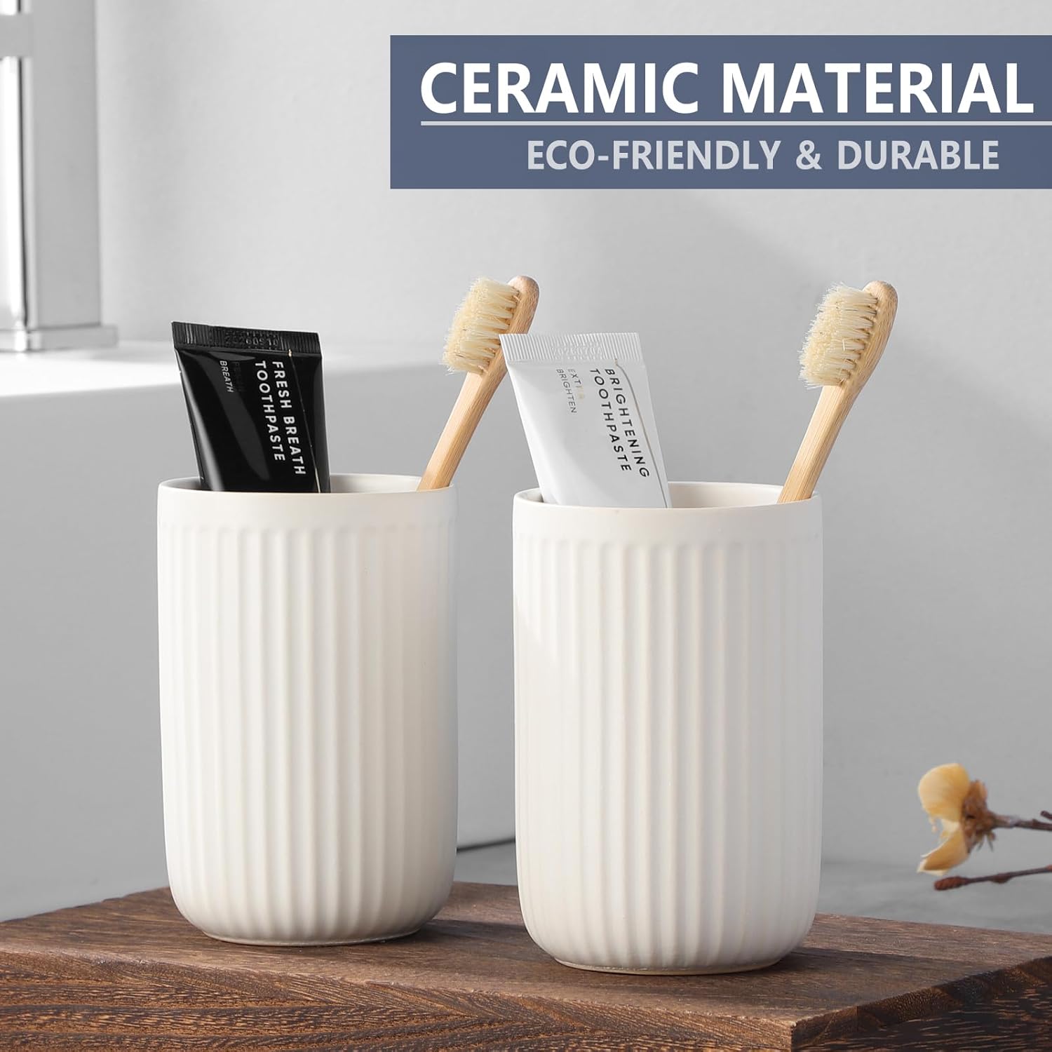 White Ceramic Toothbrush Holder Set 2Pcs