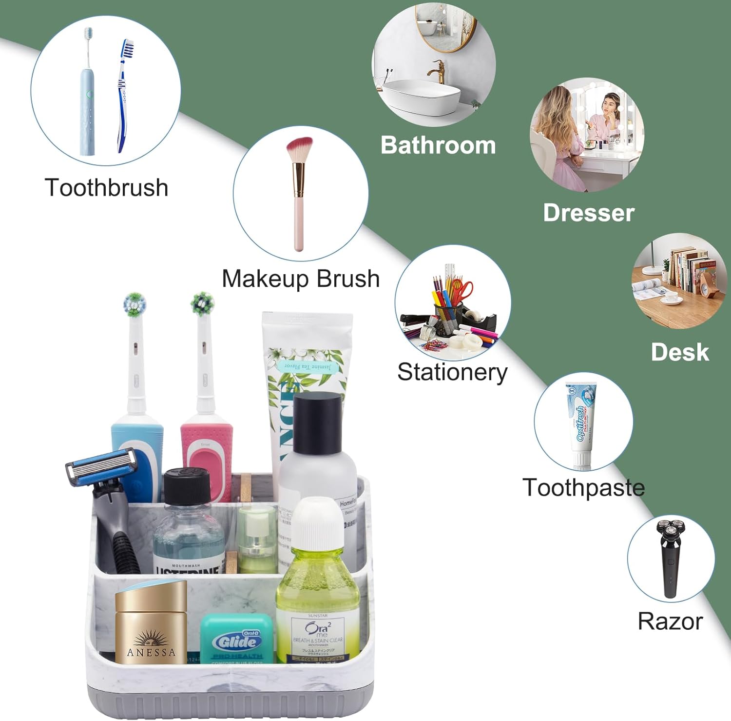 Chintu 6-Slot Marble Toothbrush Holder with Drainage