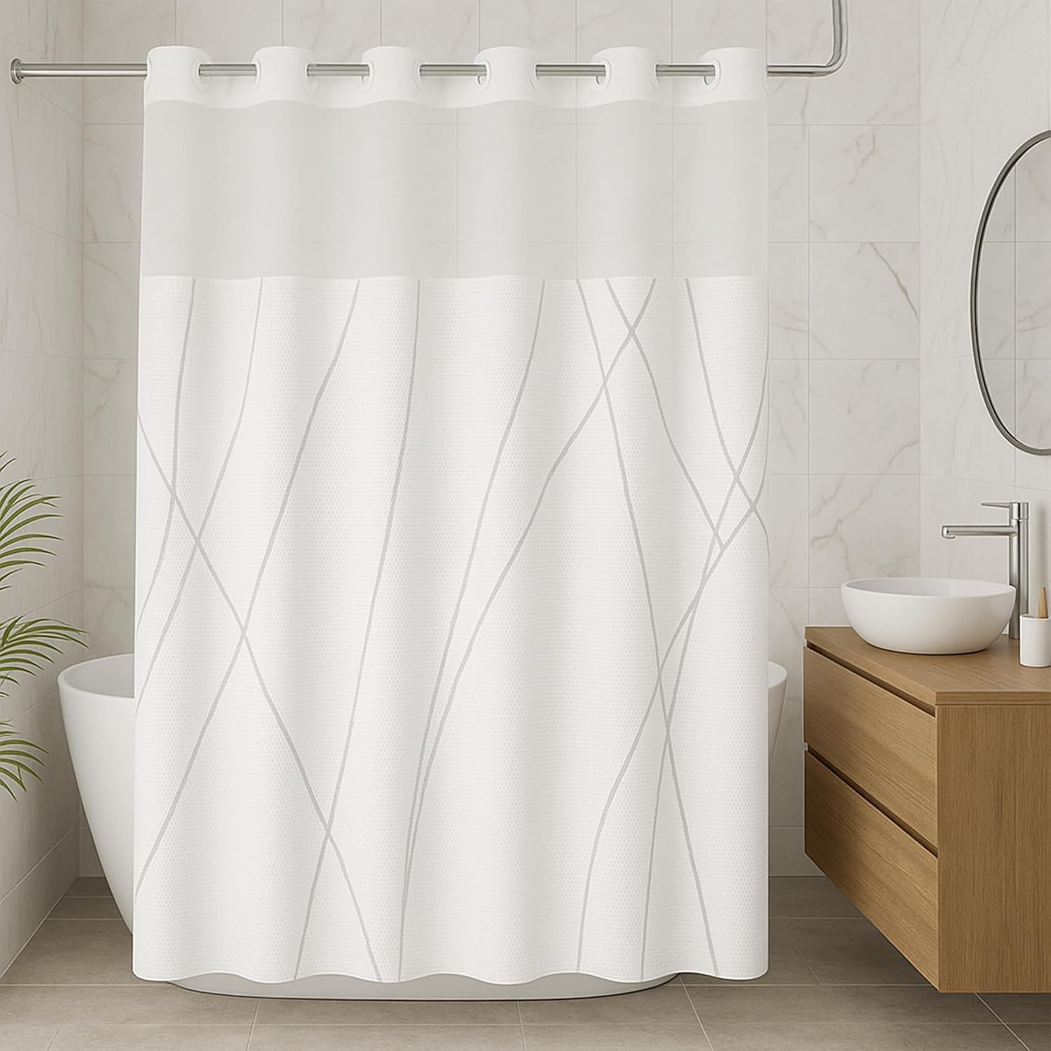 Alta Living No Hook Shower Curtain Set - White 71x74 Inches