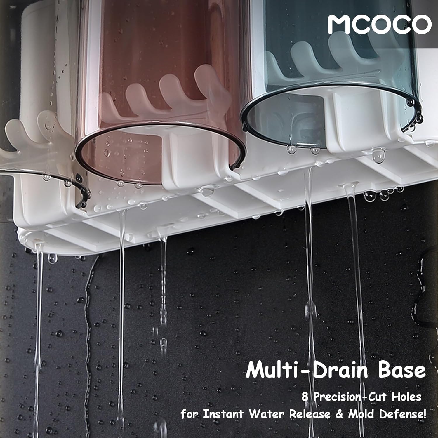 MCOCO Wall Mounted Toothbrush Holder with 2 Cups and 4 Slots