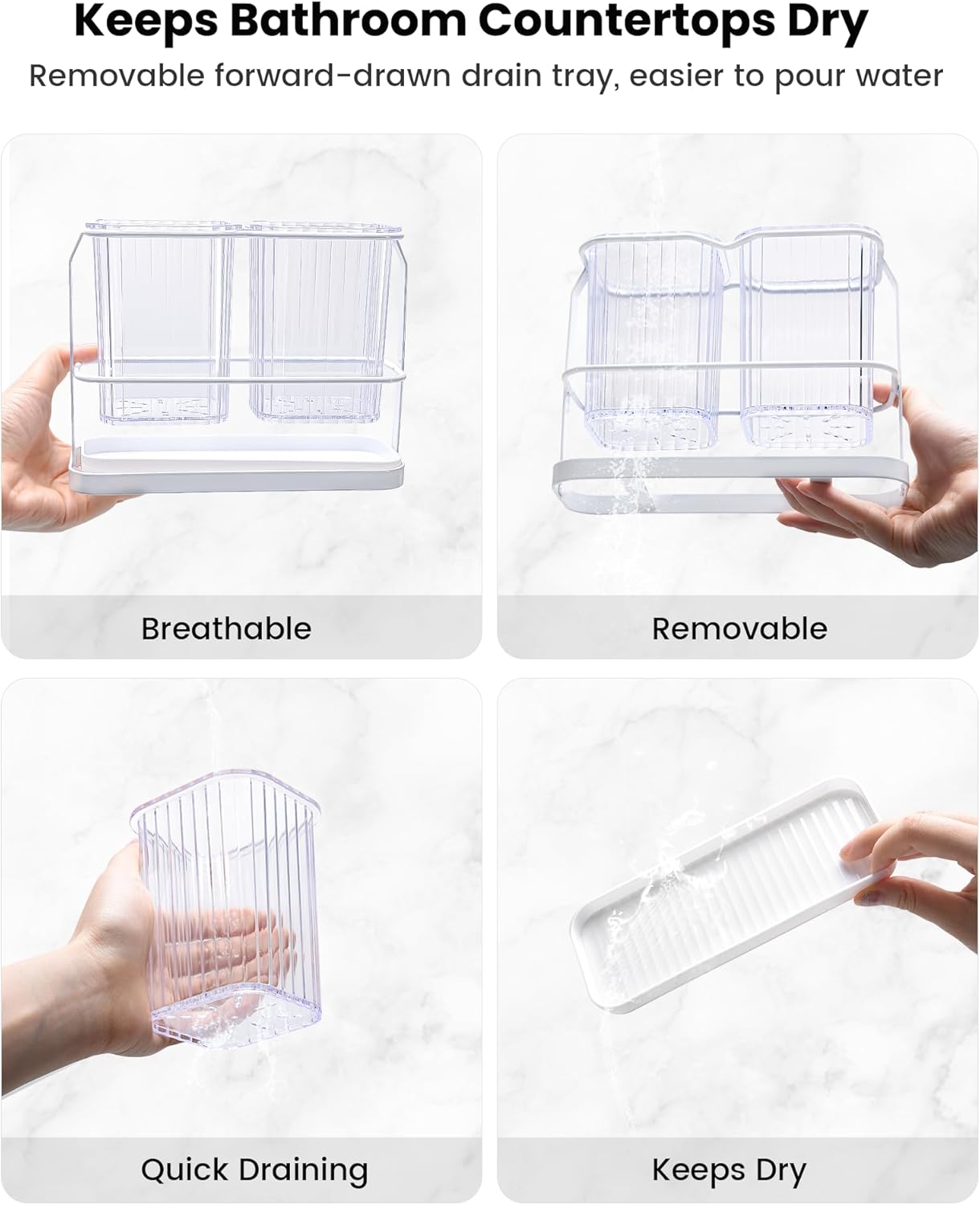 KONE Clear Toothbrush Holders for Bathroom with 2 Cups
