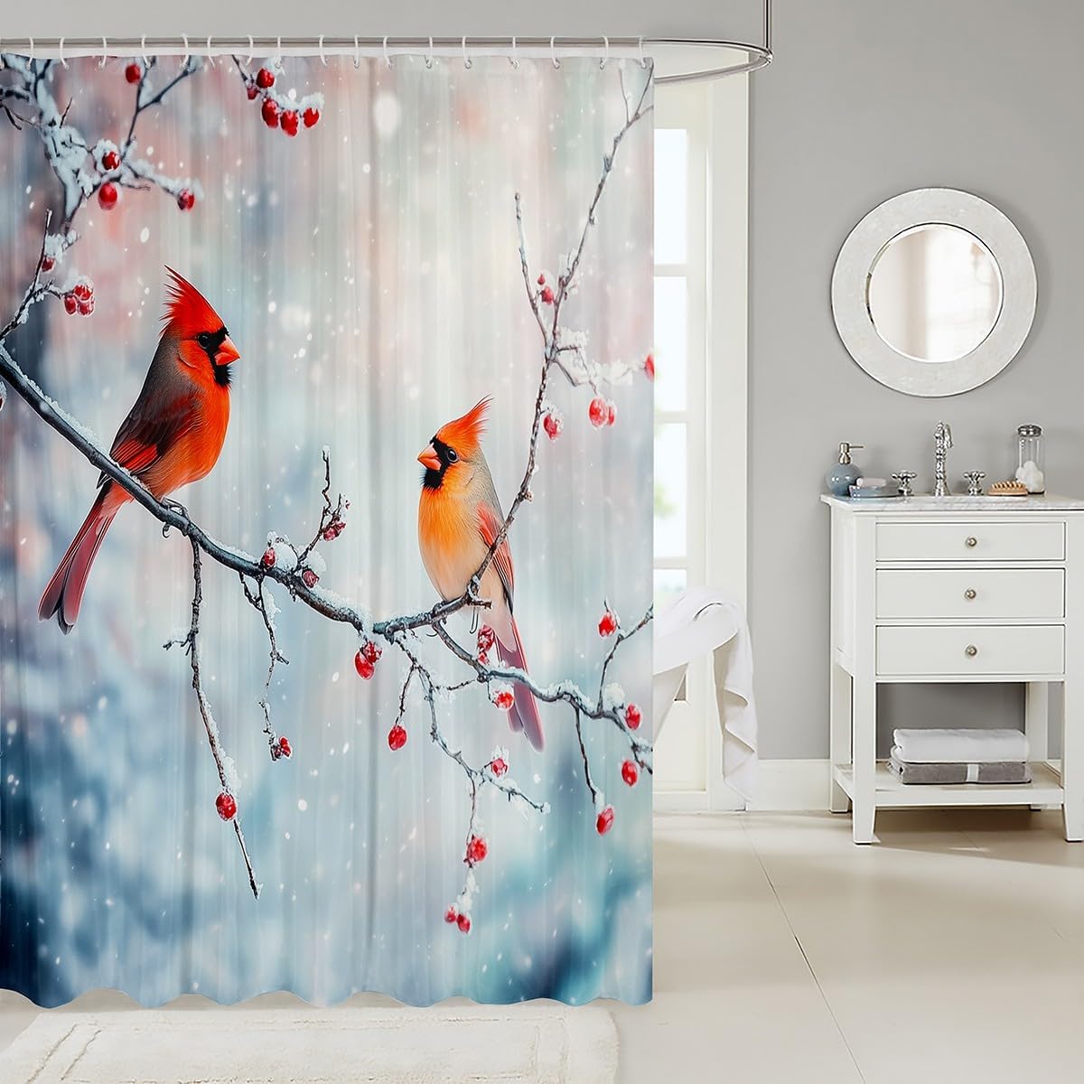Feelyou 3D Red Bird Shower Curtain Set 72x72