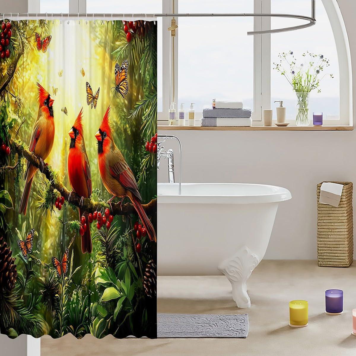 Erosebridal Cardinal Bird Shower Curtain Set Red 72x72