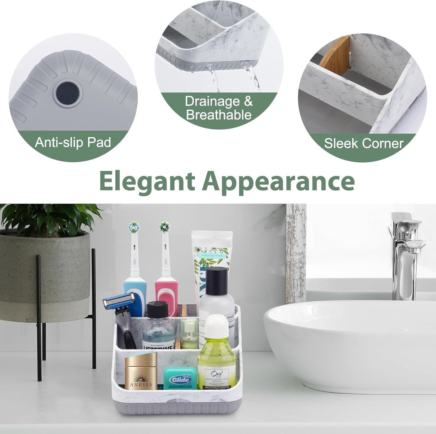 Chintu 6-Slot Marble Toothbrush Holder with Drainage
