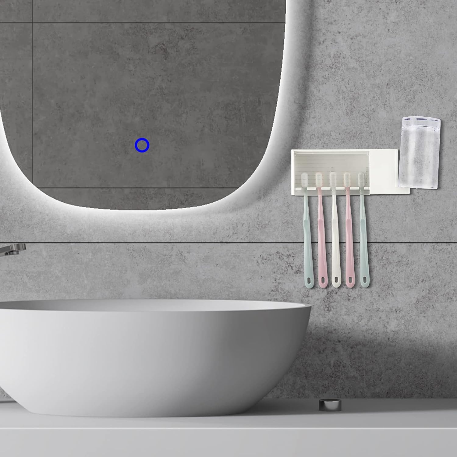 5 Slots Wall Mount Toothbrush Holder with Cover Self Adhesive White 1