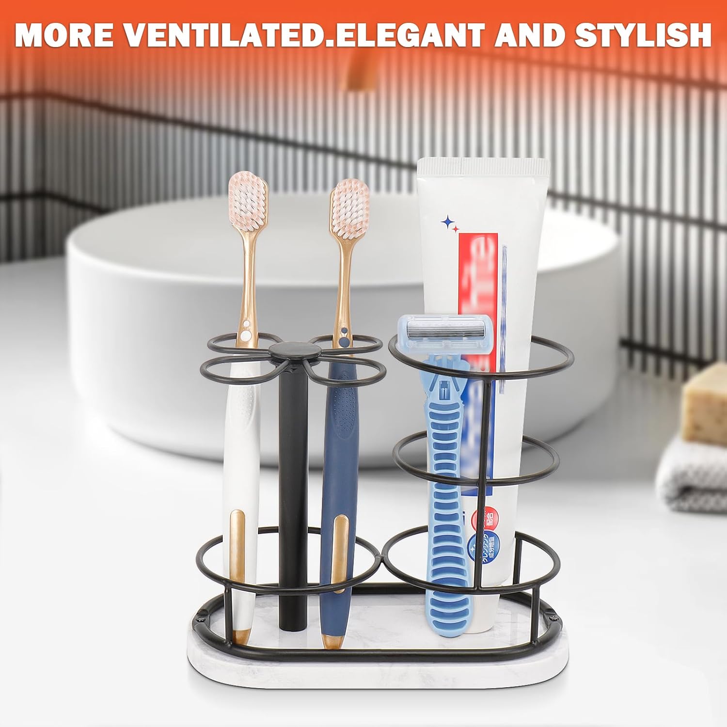 HarJue Matte Black Toothbrush Holder Stand