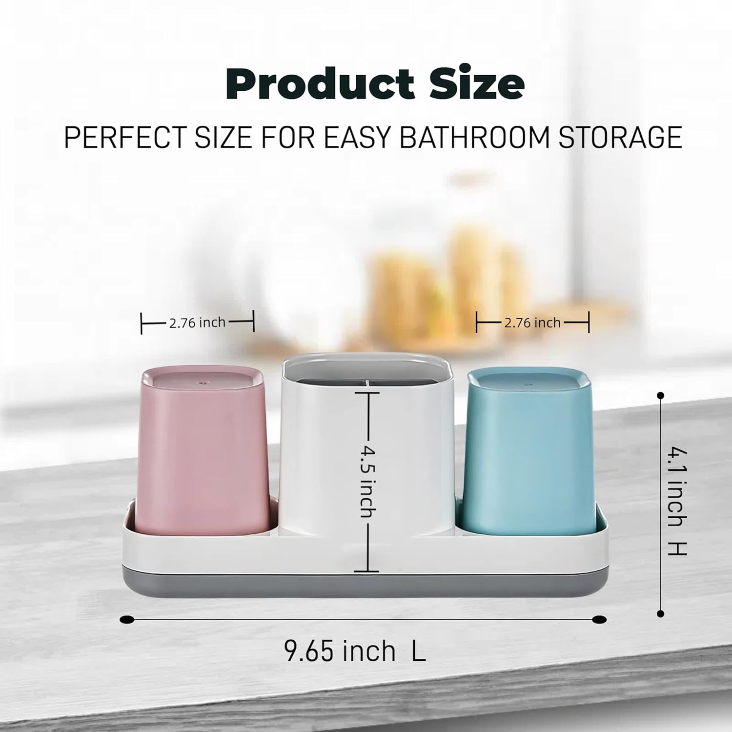 Kids Toothbrush Holder with Pink Blue Cups and Storage