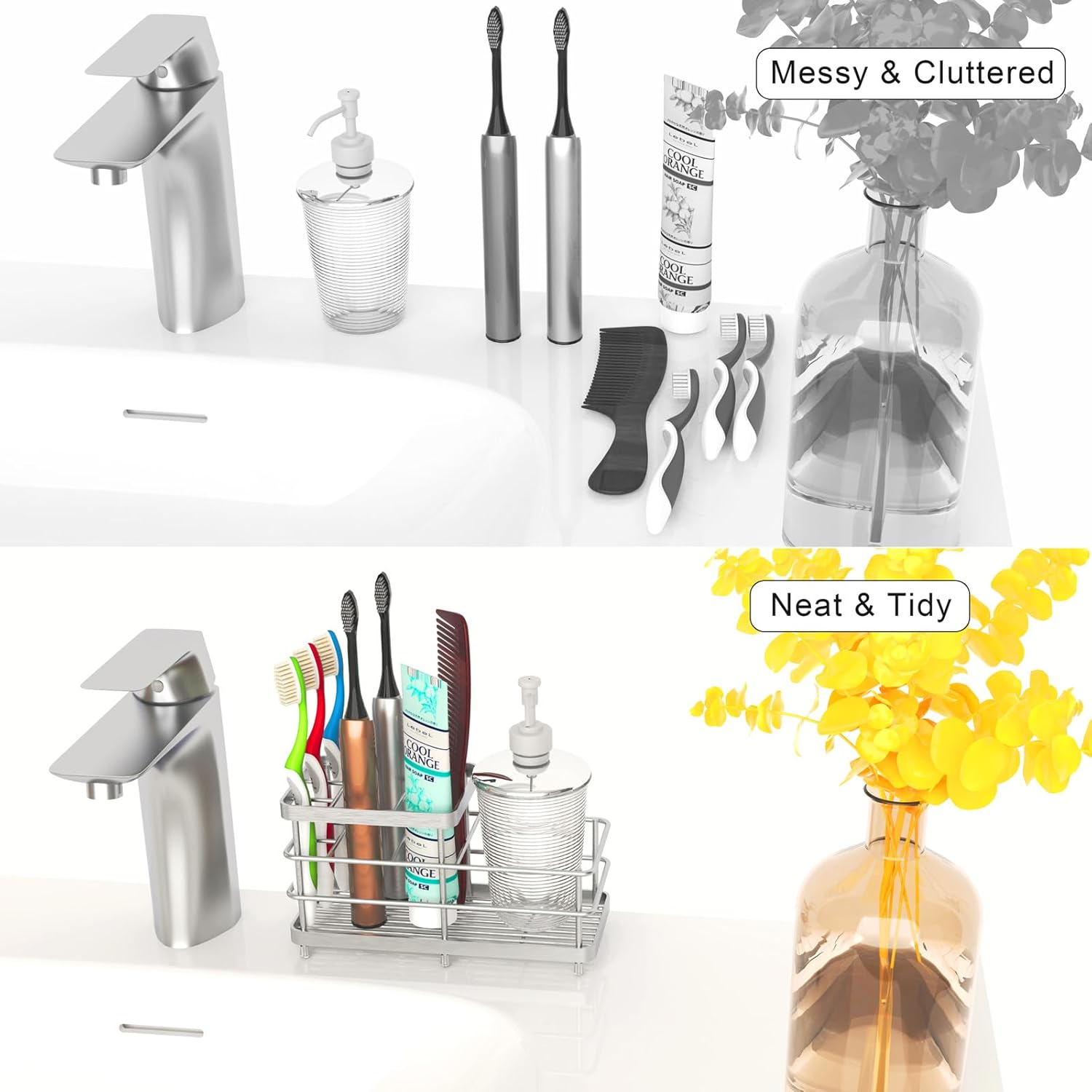 WHALCHI 6 Slots Rustproof Metal Toothbrush Holder Silver