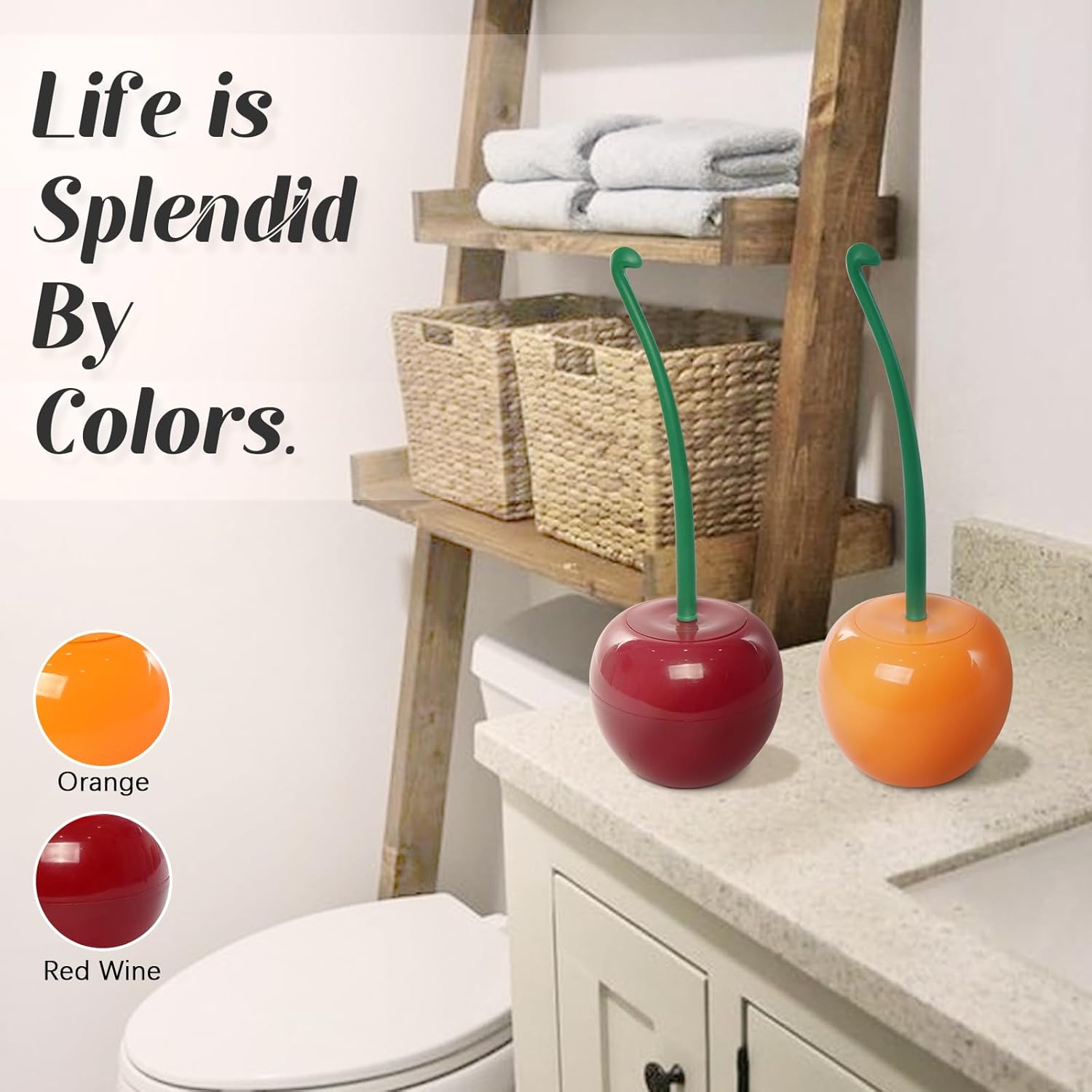 ADNIKIA Red Cherry Toilet Brush with Holder