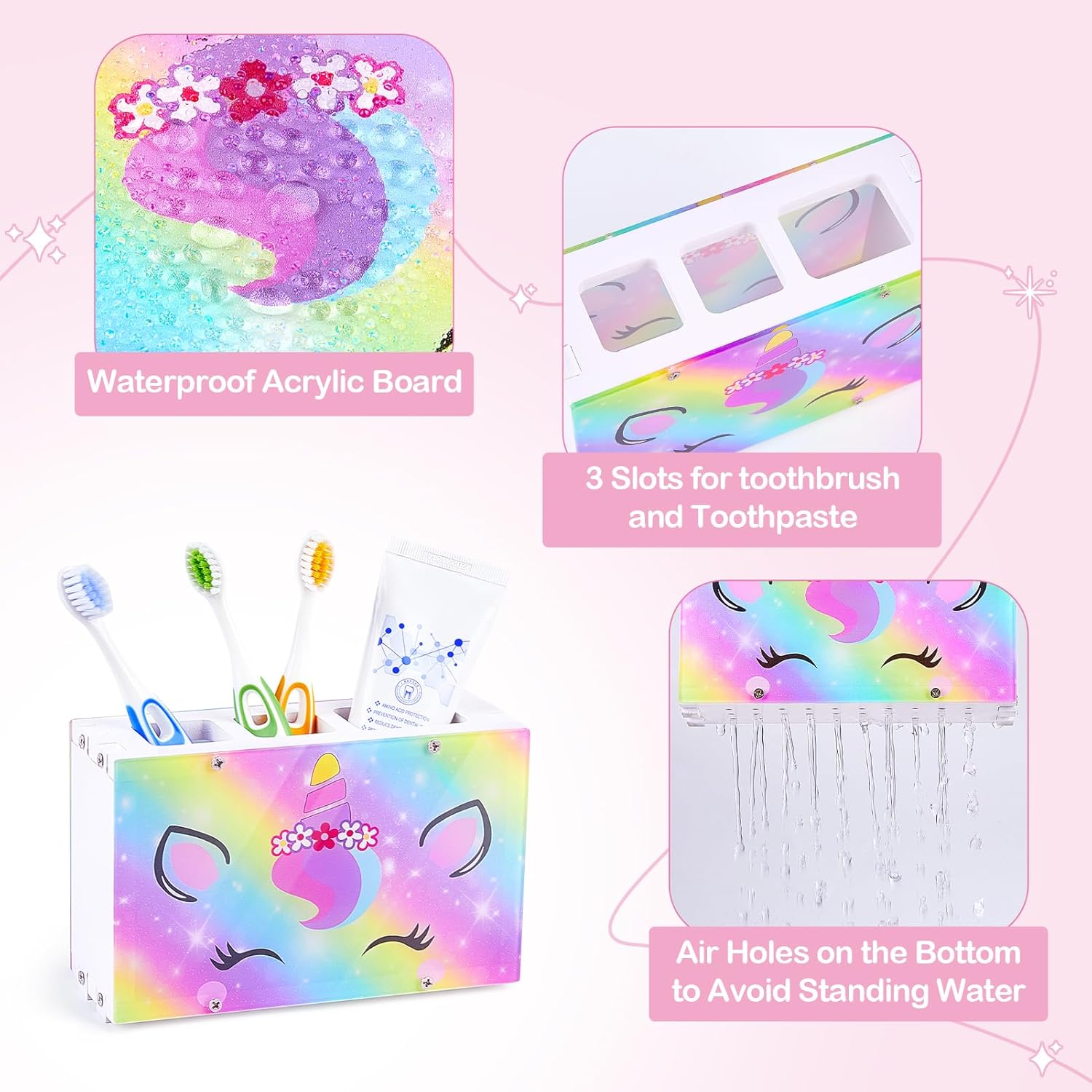 ICOSY Kids Toothbrush Holder with 3 Slots and Drainage