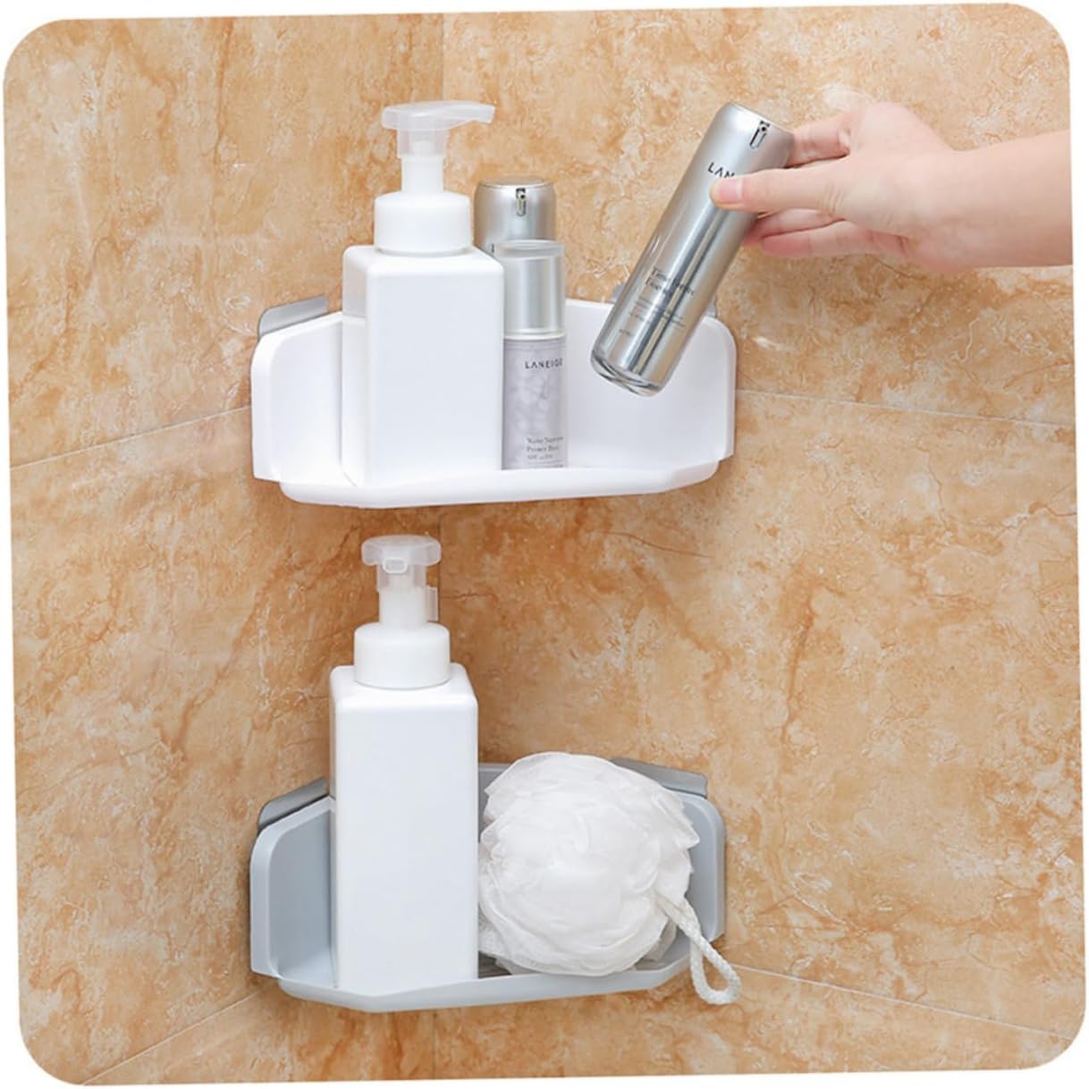 2pcs No Punching Triangle Storage Rack for Bathroom and Kitchen