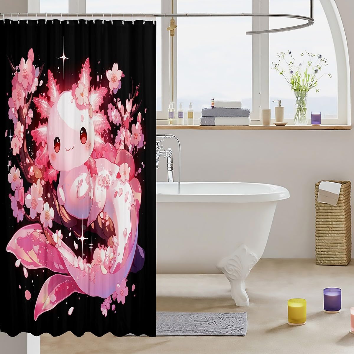 Feelyou Kawaii Axolotl Shower Curtain Set 72x78