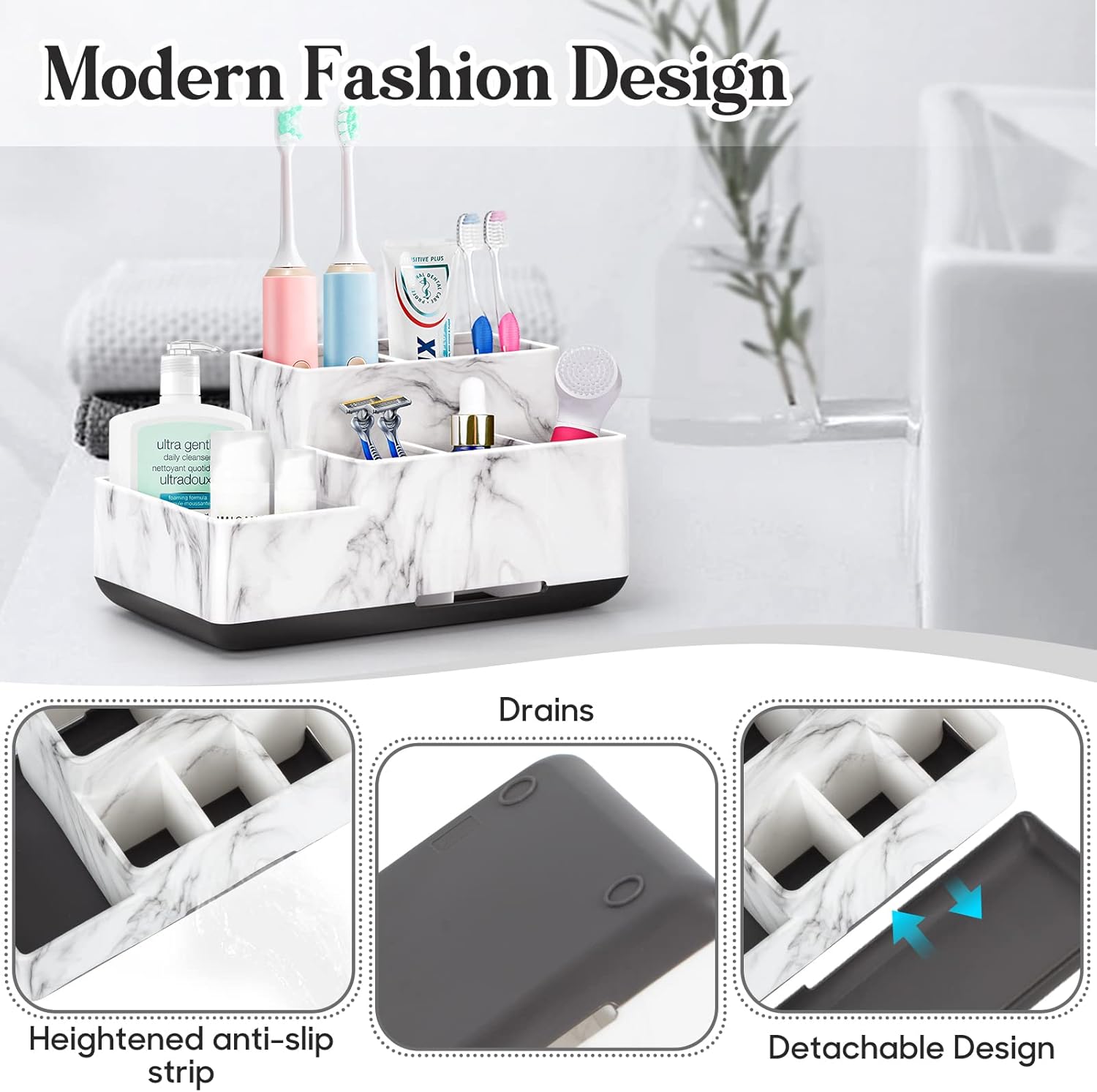 DoubleCare Detachable Toothbrush and Toothpaste Holder with 5 Compartments