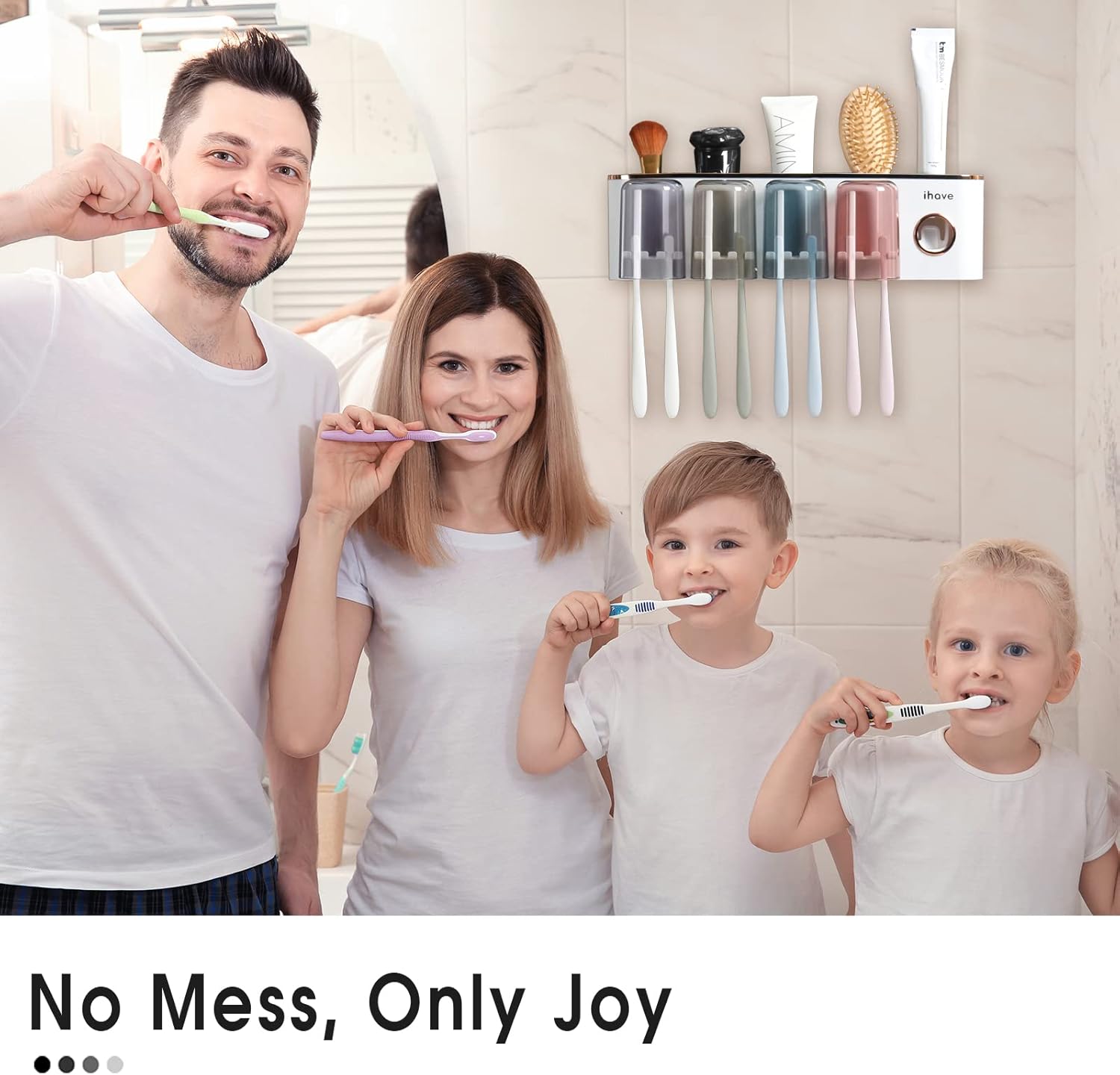 iHave Toothbrush Holder with Toothpaste Dispenser Wall Mount Bathroom Decor