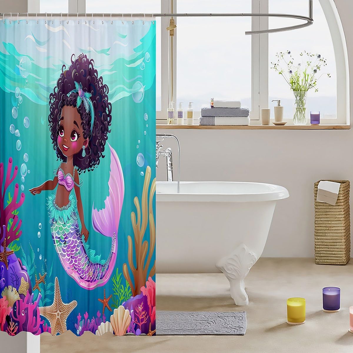 Erosebridal Black Mermaid Shower Curtain Set