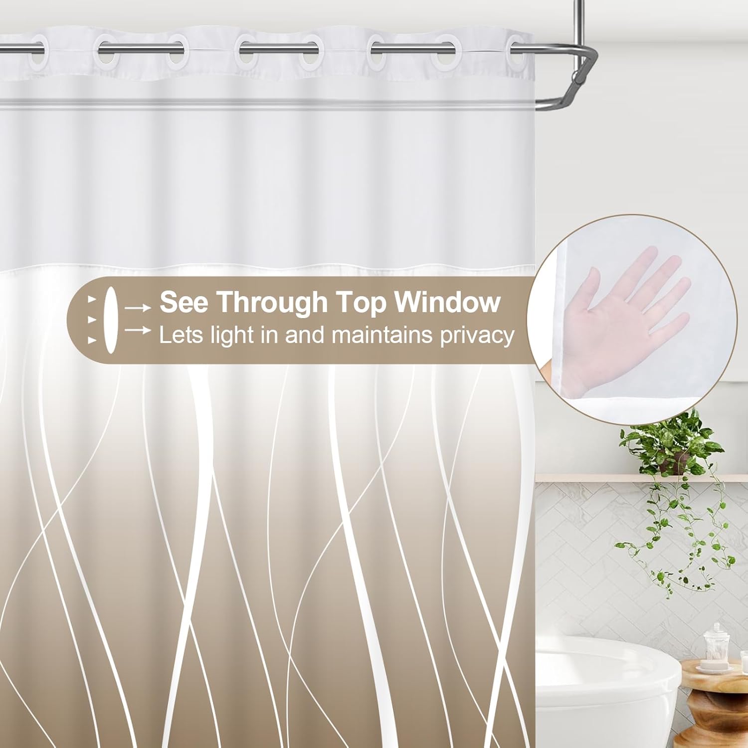 Likiyol Brown Ombre Shower Curtain Set with Snap Liner Waterproof and See Through