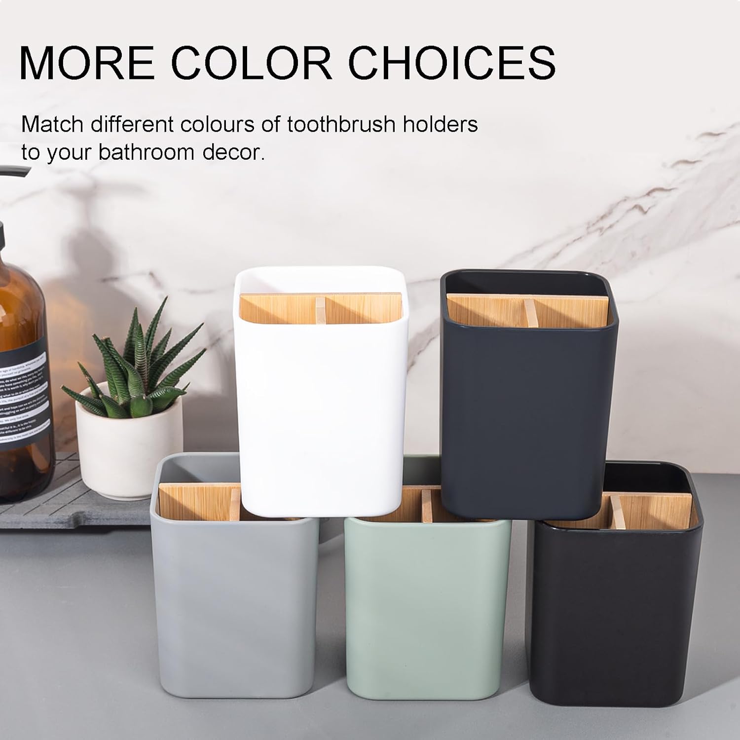 Cool Grey Bamboo Toothbrush Holder with 3 Slots