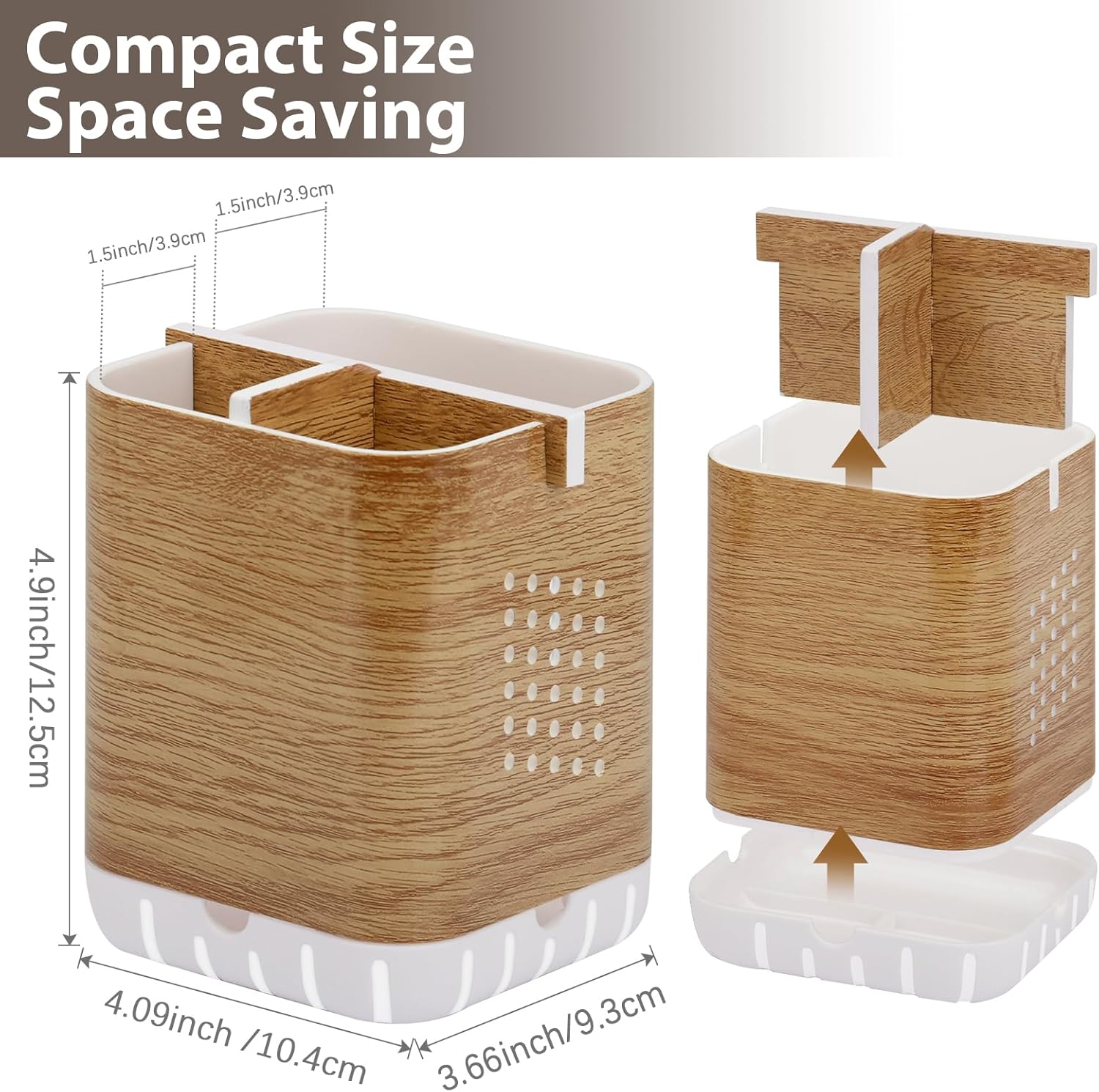 Boperzi Wood Grain Toothbrush Holder with Drainage and Anti-Slip Base