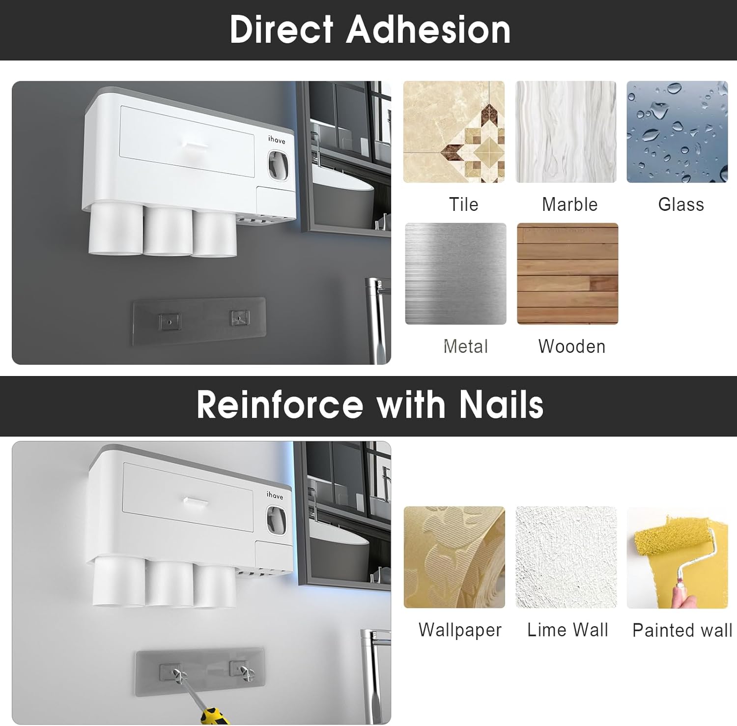 iHave Wall Mounted Toothbrush Holder with Dispenser 1