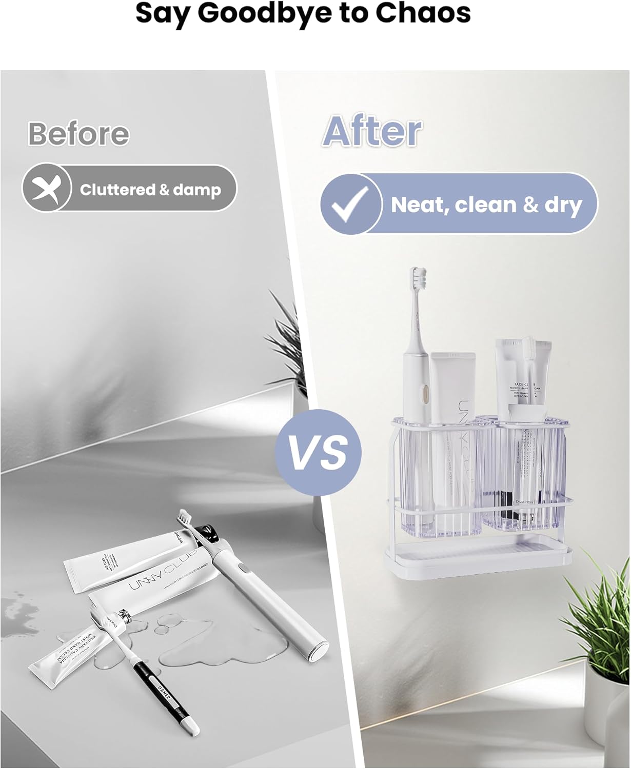 KONE Clear Toothbrush Holders for Bathroom with 2 Cups