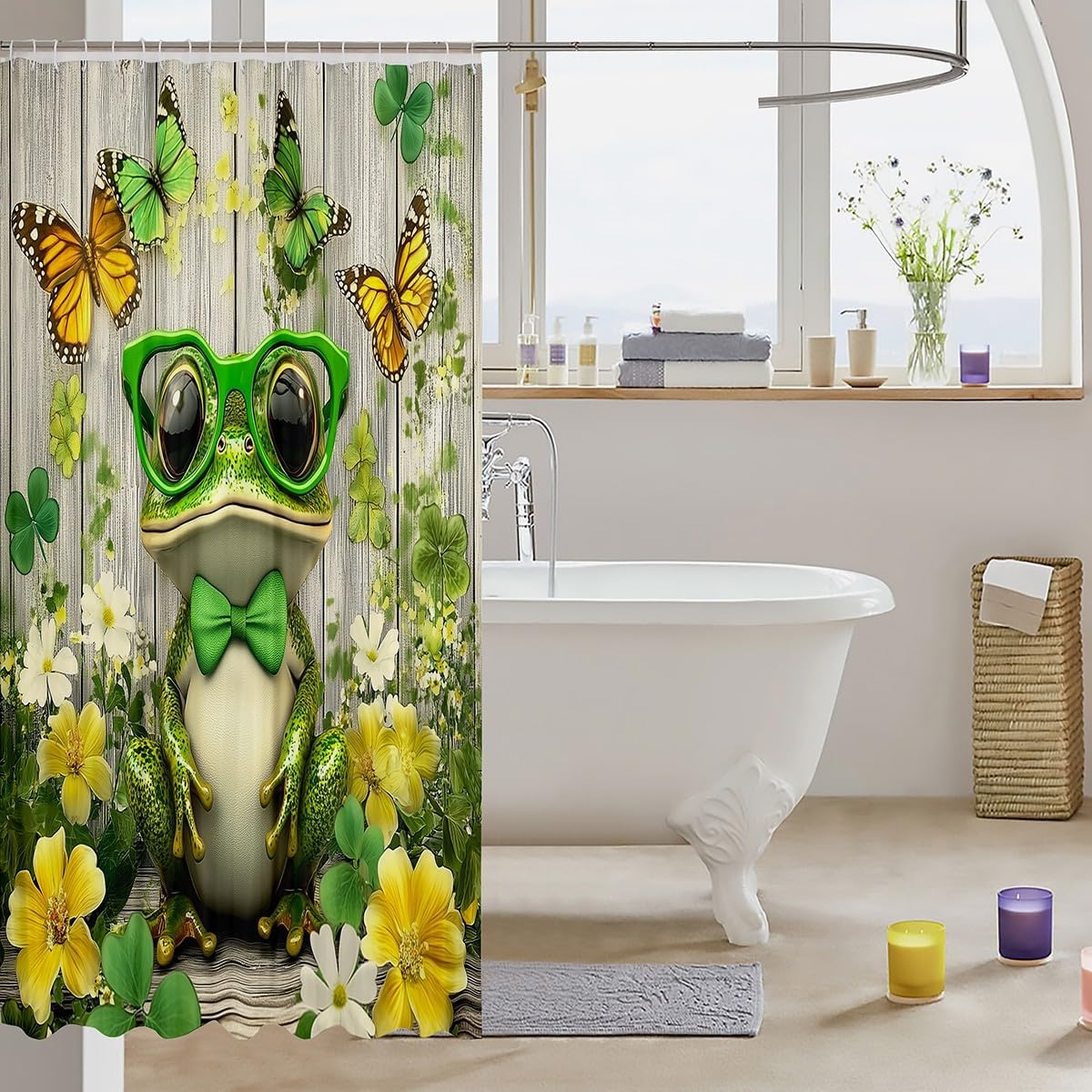 Feelyou Frog Shower Curtain Set 72x84 Forest Green