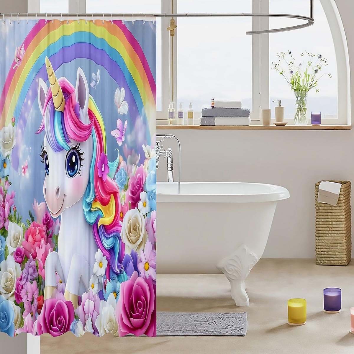 Feelyou Rainbow Unicorn Shower Curtain Set 1