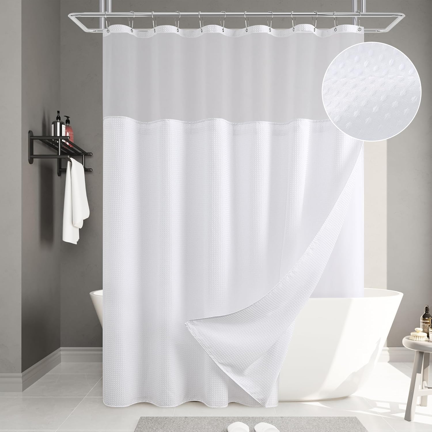 Naturoom White Waffle Shower Curtain Set with Liner