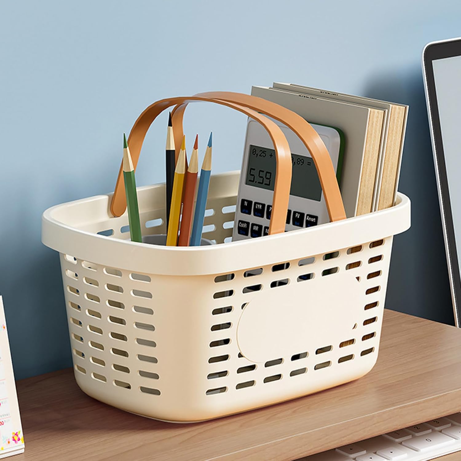 Plastic Bathroom Storage Basket with Handle and Drainage