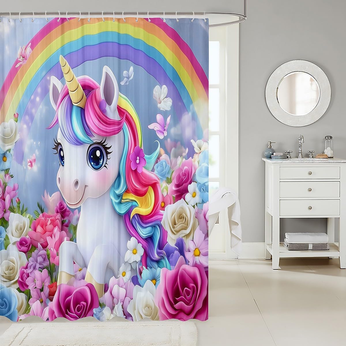 Feelyou Rainbow Unicorn Shower Curtain Set 1