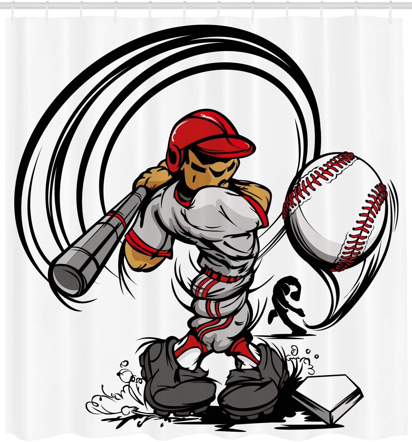 Ambesonne Baseball Player Shower Curtain Set 69 x 84 Grey Red White