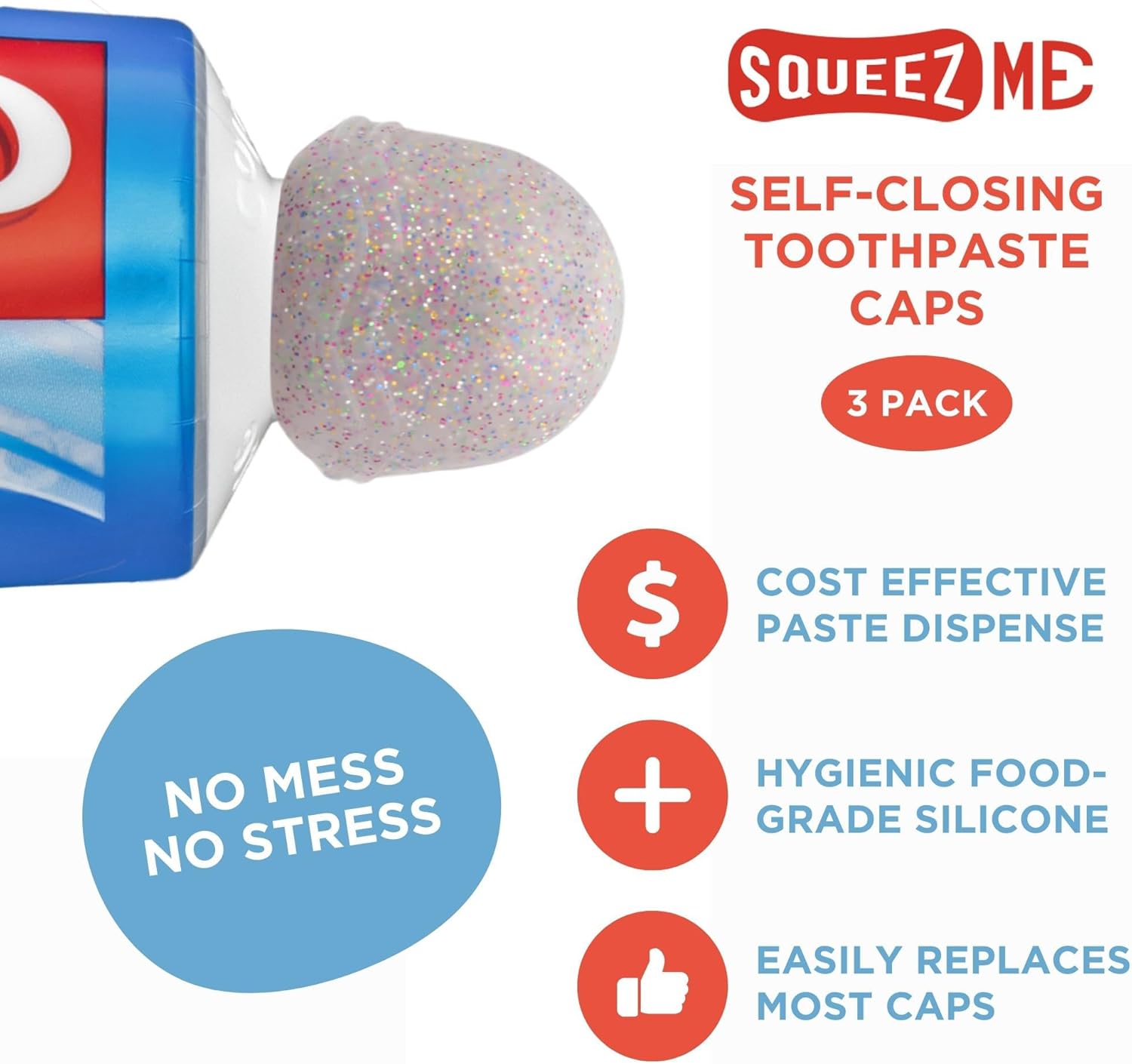 Chrome Cherry SqueezMe Self-Closing Toothpaste Caps Pack of 6