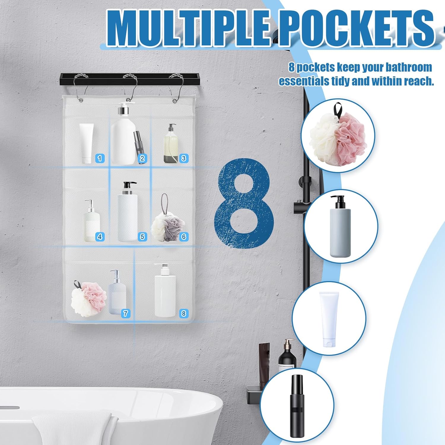 Mesh Shower Caddy with 8 Pockets 255x145in 2 PCS