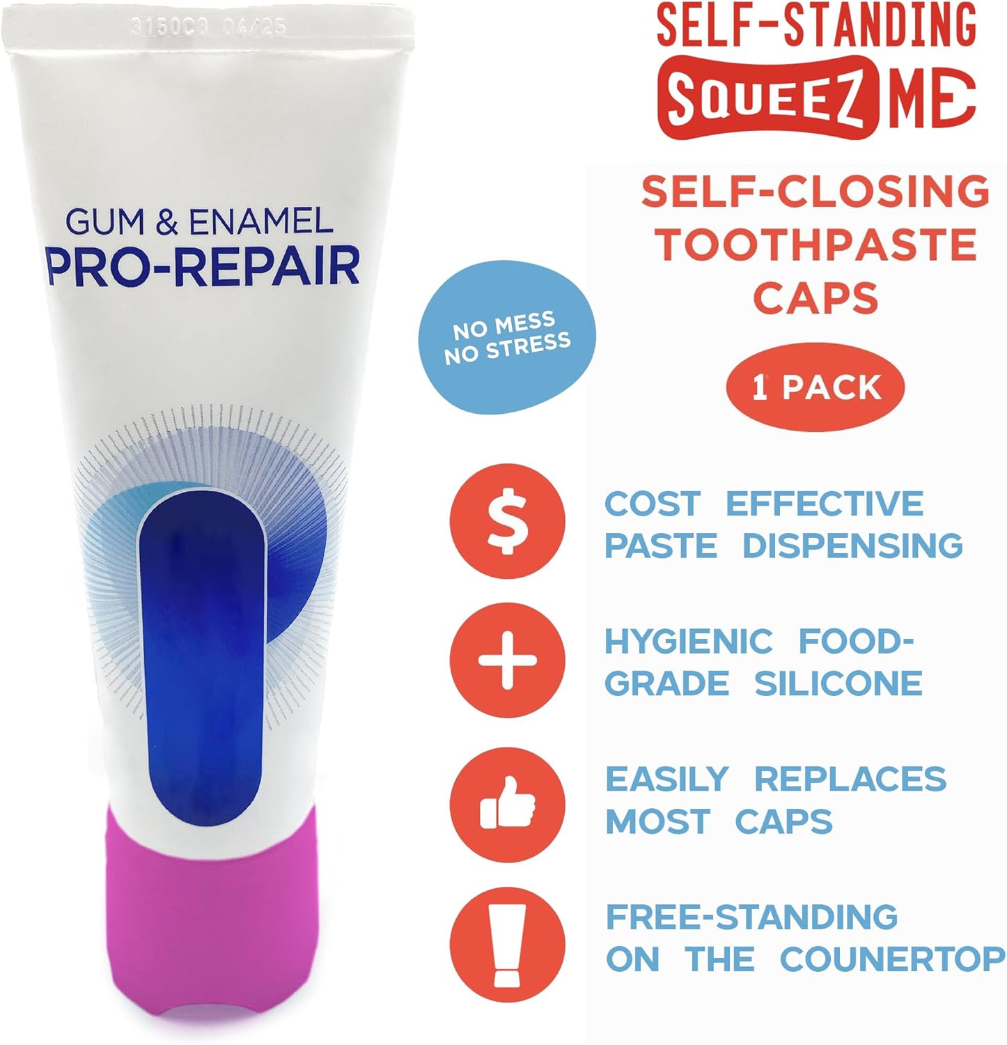 Chrome Cherry SqueezMe Self-Closing Toothpaste Cap Silicone Lid for Kids Adults