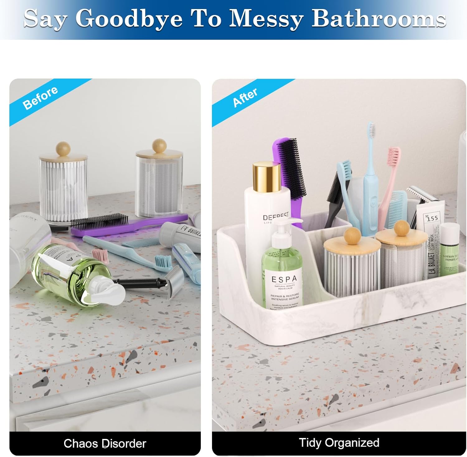 Polinook Marble Bathroom Countertop Organizer