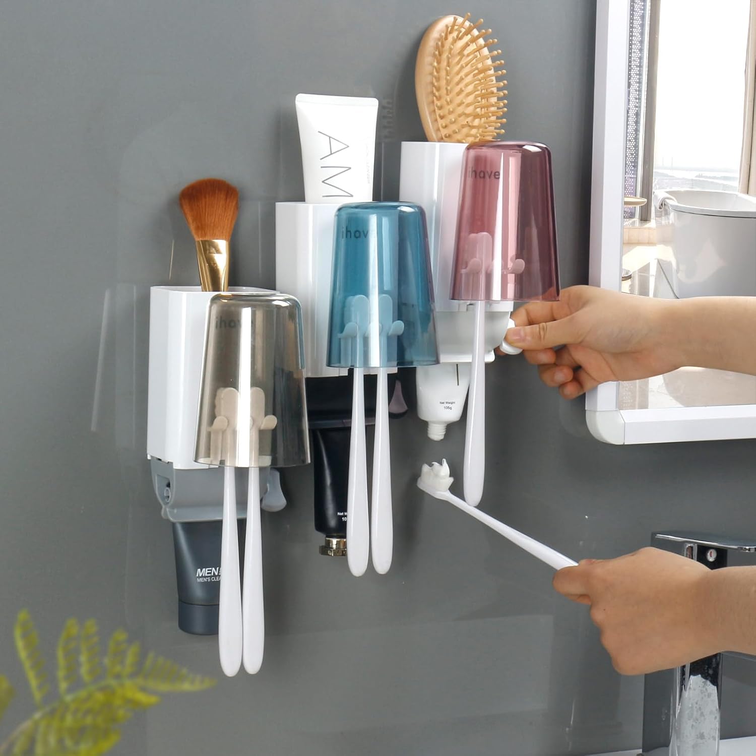 iHave Wall Mounted Toothbrush Holder with Toothpaste Squeezer Set