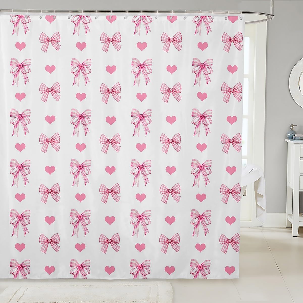 Feelyou Kids Pink Bowknot Shower Curtain Set
