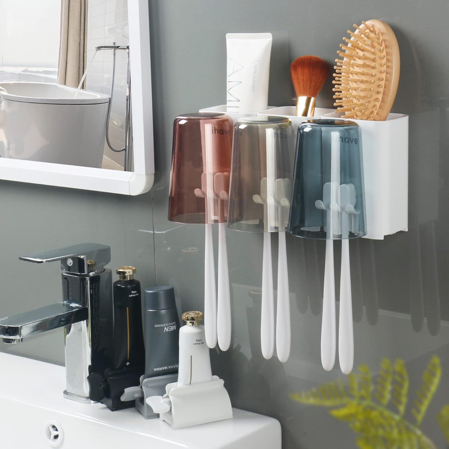 iHave Wall Mounted Toothbrush Holder with Toothpaste Squeezer Set