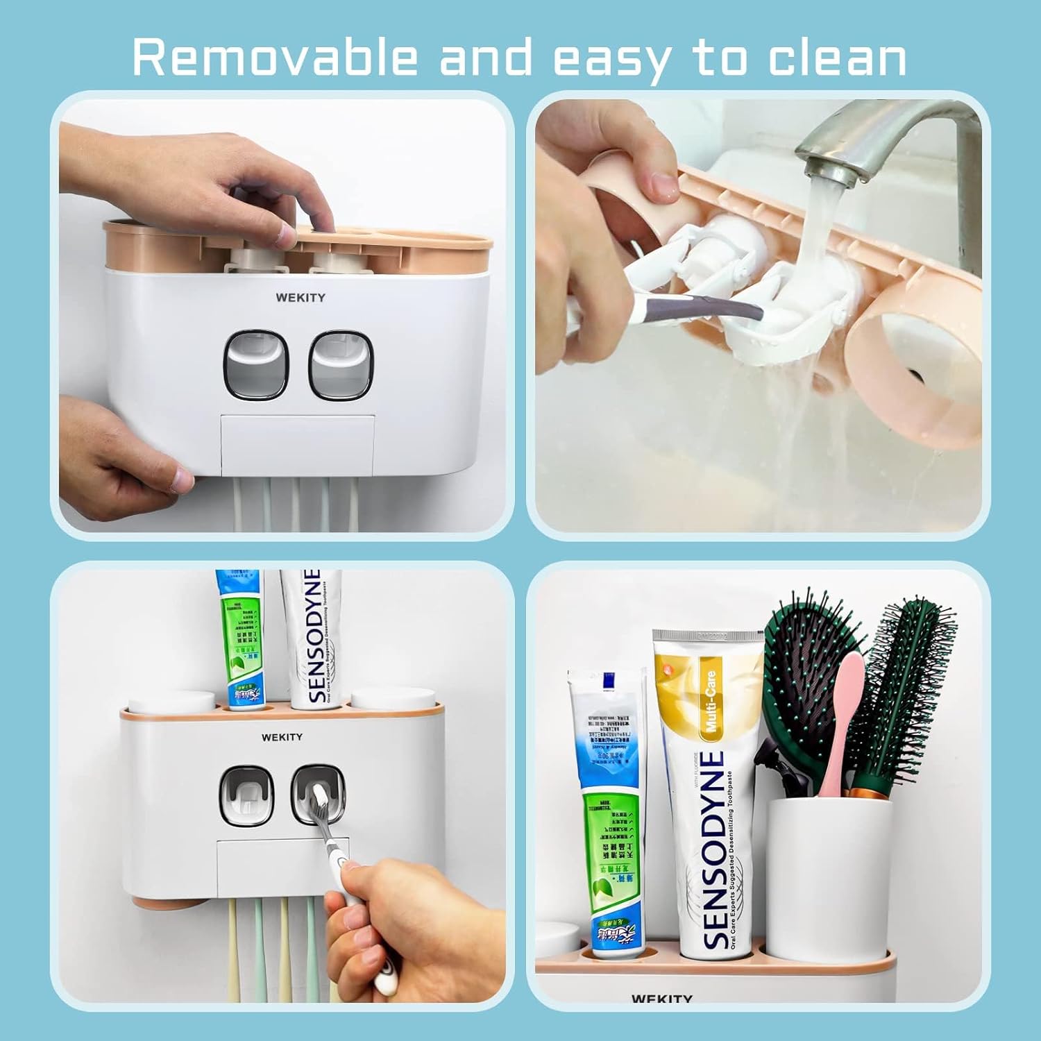 Wekity Wall Mounted Toothbrush Holder with 5 Slots and 4 Cups