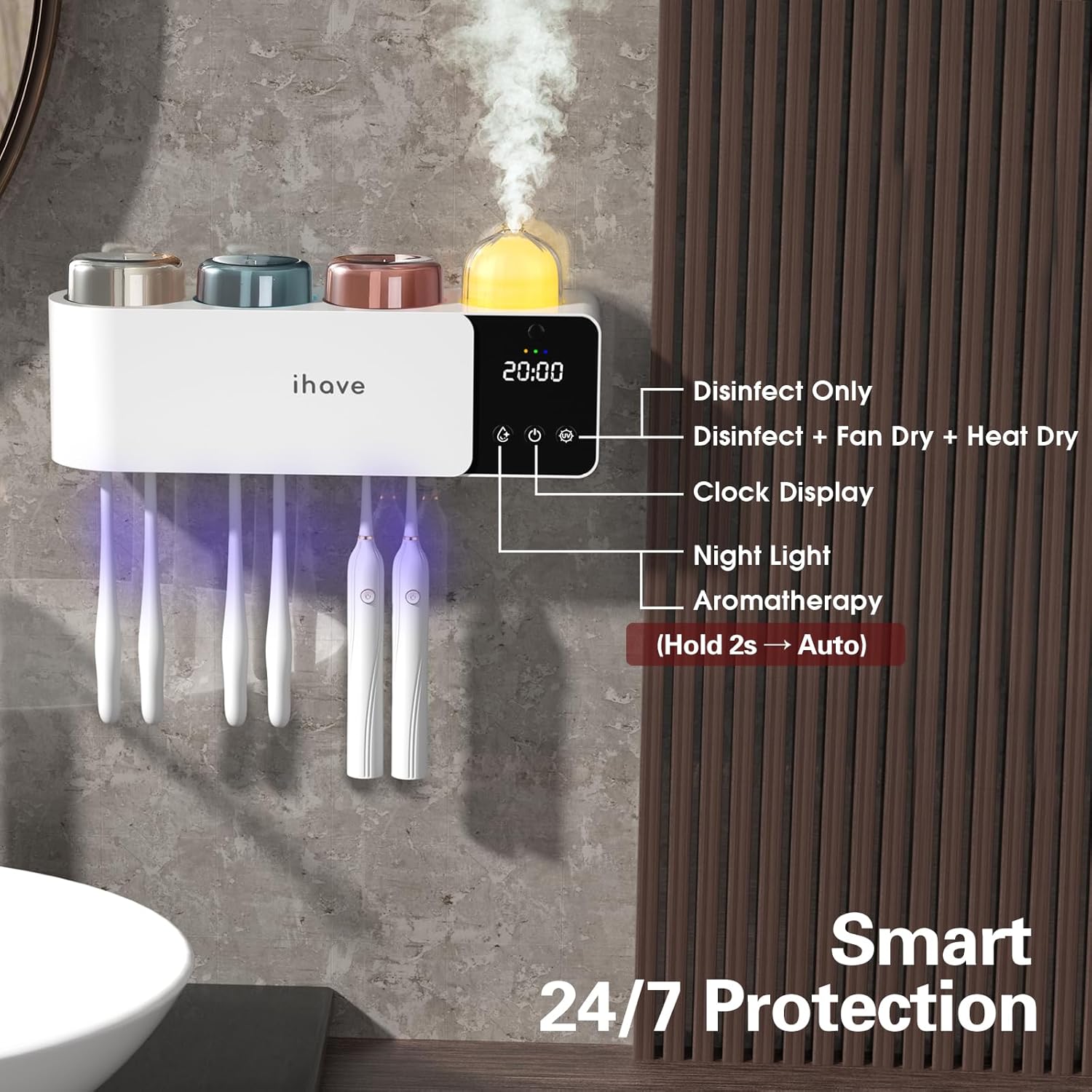 iHave UV Toothbrush Sanitizer and Holder with Aromatherapy and Night Light