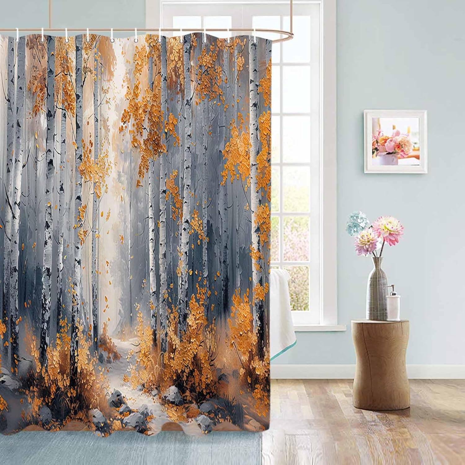 72 Inch Forest Art Shower Curtain Set with 12 Hooks