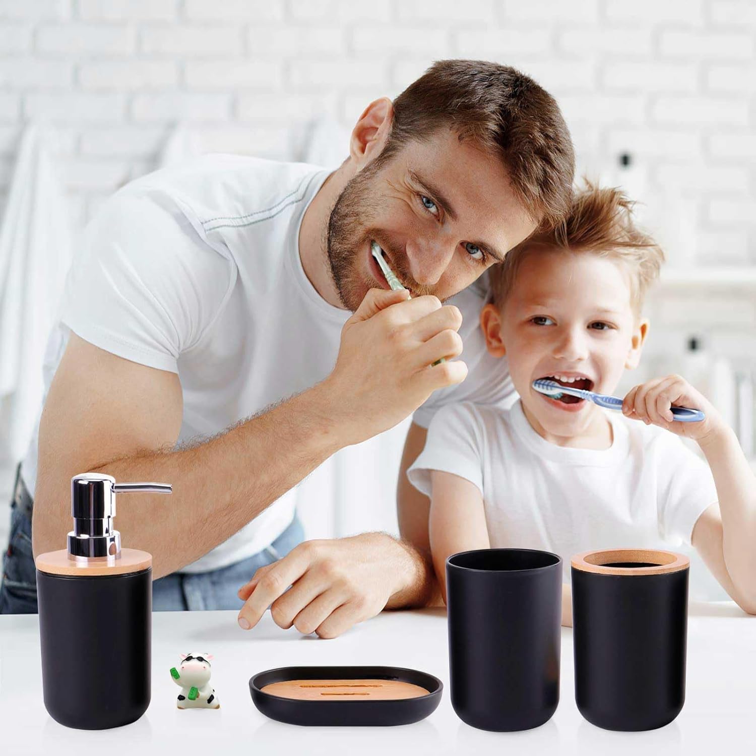 YugFmor Black Bathroom Accessories Set with Soap Dispenser and Toothbrush Holder