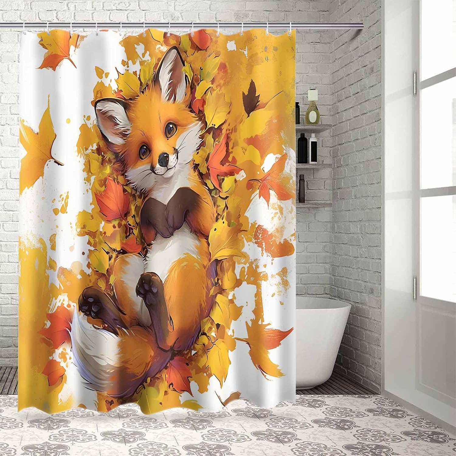Funnywall88 72 Maple Leaf Fox Shower Curtain Set with Hooks