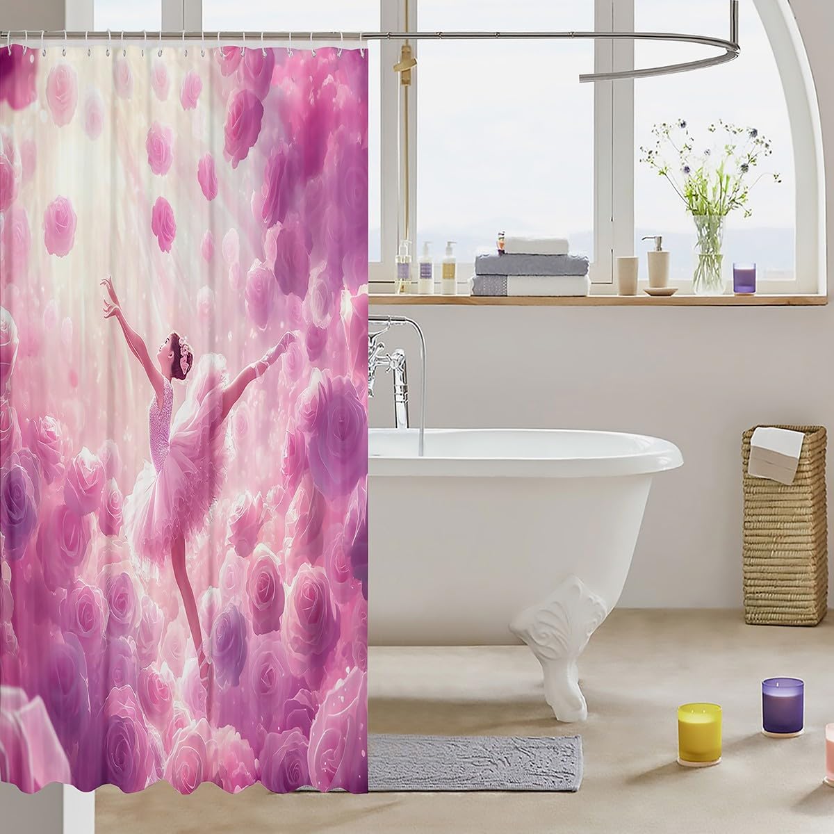 Erosebridal Pink Roses Ballet Shower Curtain 72x72 Set 1