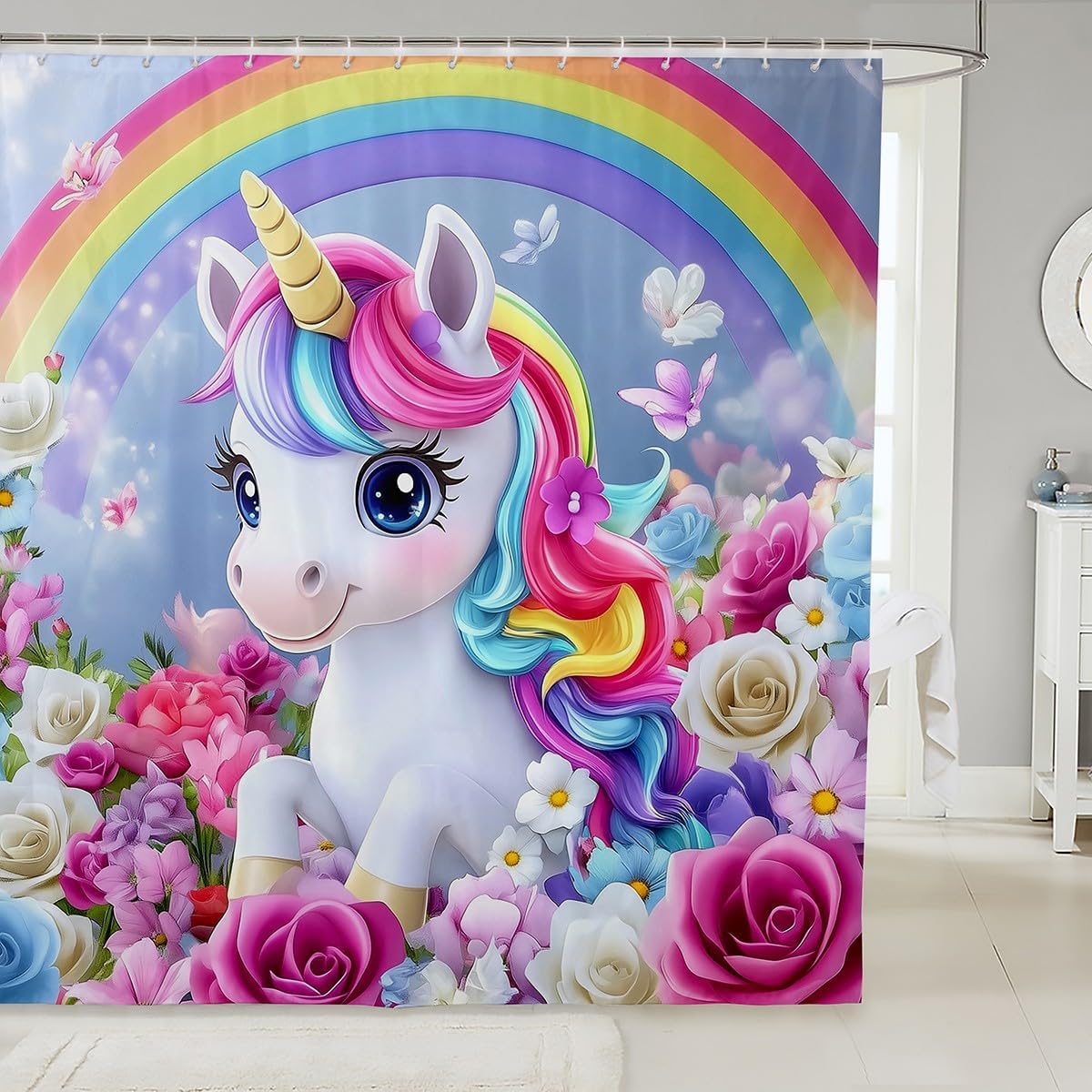Feelyou Rainbow Unicorn Shower Curtain Set 1