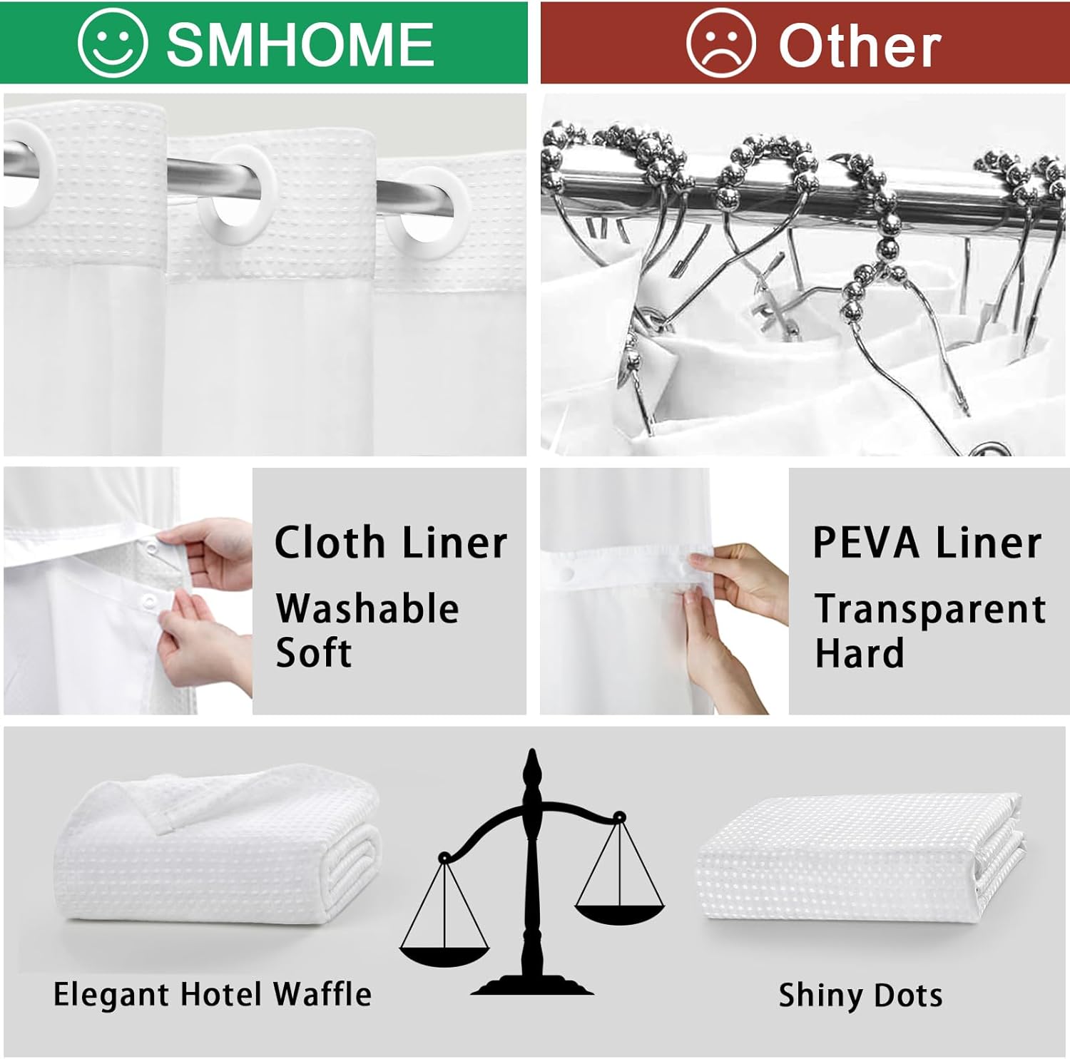 SMTHOM No Hook Shower Curtain Set 75x72