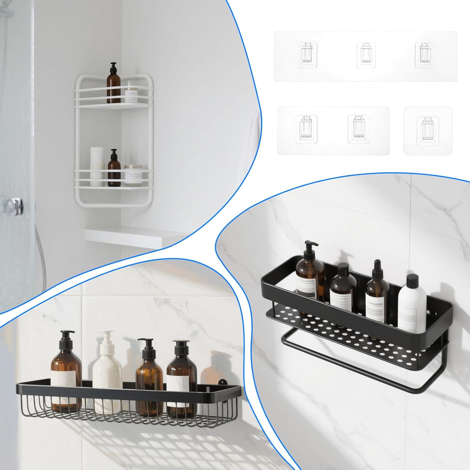 14 Pcs Clear Shower Shelf Adhesive Hooks for Bath and Kitchen
